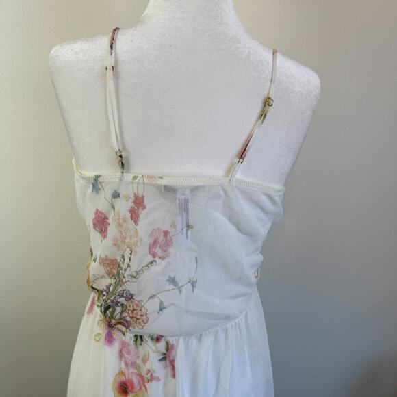 Anthro Flora Nikrooz Floral Chiffon Gown Nightie Slip Dress XS Peach Cream Pink - Picture 9 of 12